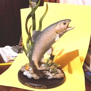 Beautiful classic porcelain Rainbow Splendor "Rainbow Trout", 1995 w/stand